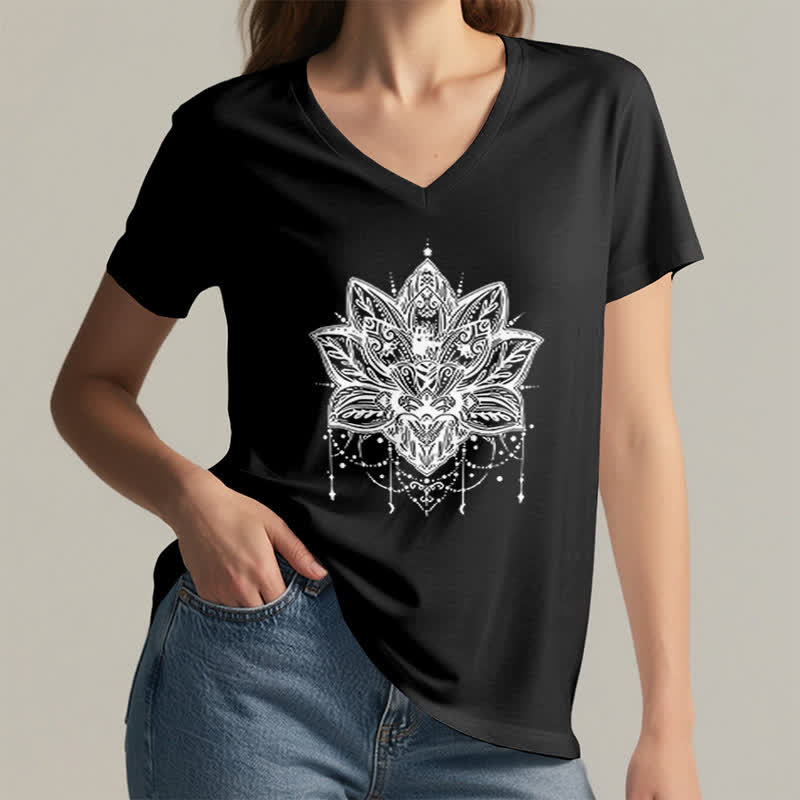 T-shirt col V imprimé Lotus Olivenorma - image 13
