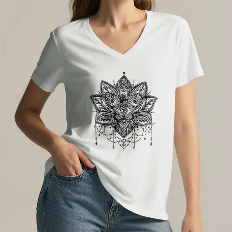 T-shirt col V imprimé Lotus Olivenorma - image 3