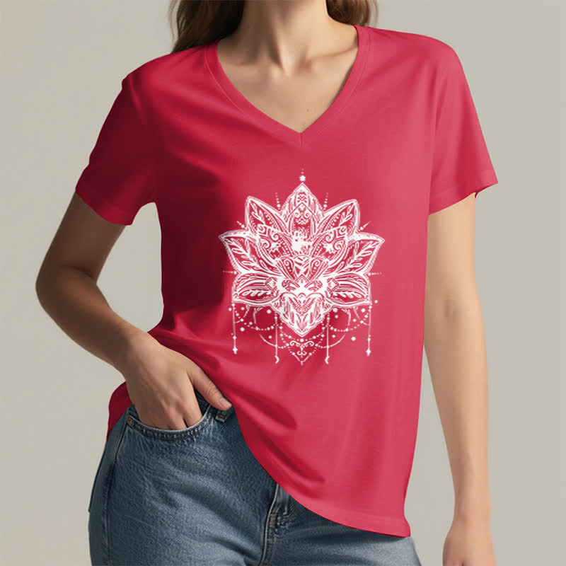 T-shirt col V imprimé Lotus Olivenorma - image 15