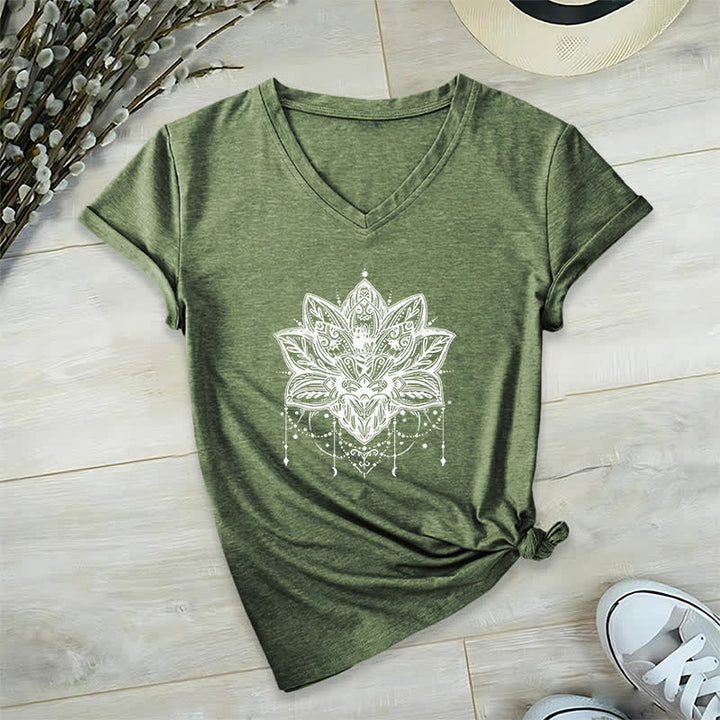 T-shirt col V imprimé Lotus Olivenorma - Vert olive - 2XL - image 9