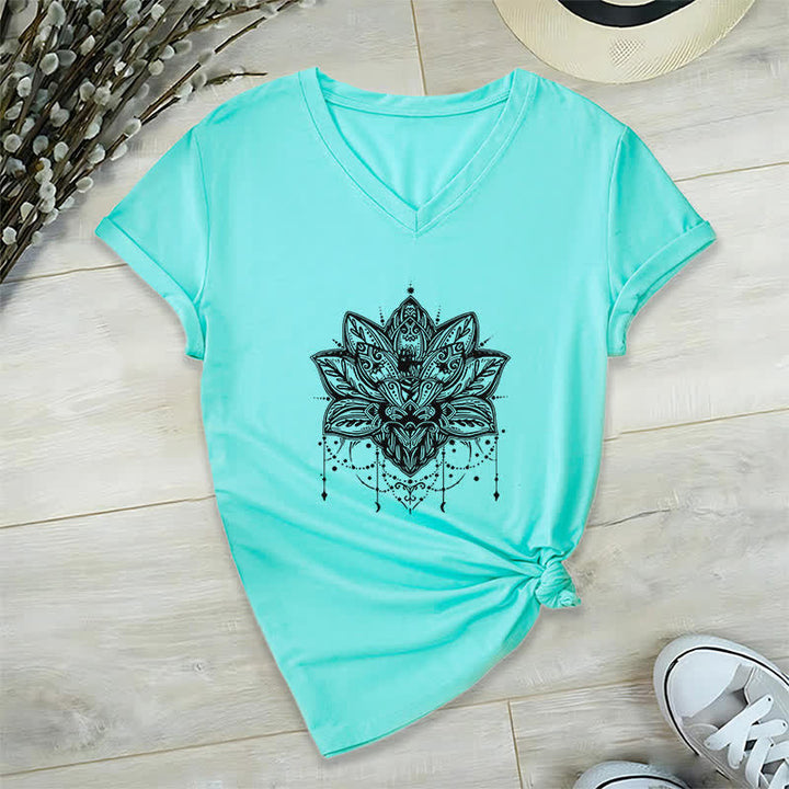 T-shirt col V imprimé Lotus Olivenorma - Lac Bleu - 2XL - image 22