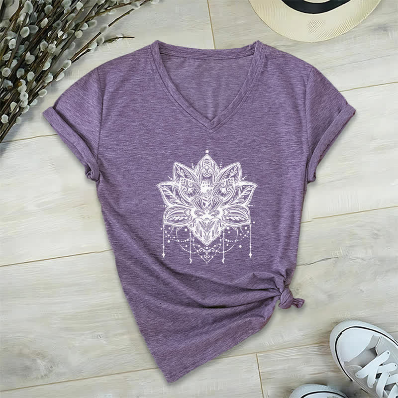 T-shirt col V imprimé Lotus Olivenorma - Violet - 2XL - image 24
