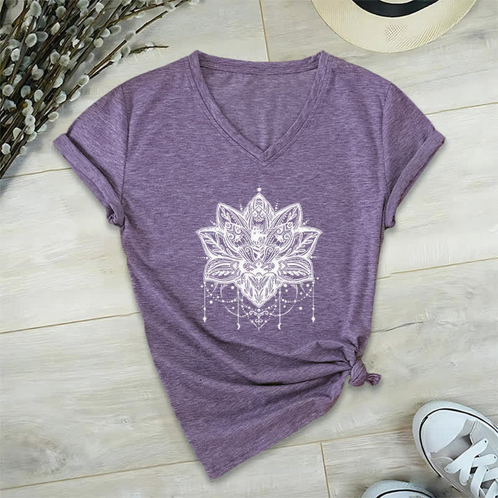 T-shirt col V imprimé Lotus Olivenorma - Violet - 2XL - image 24
