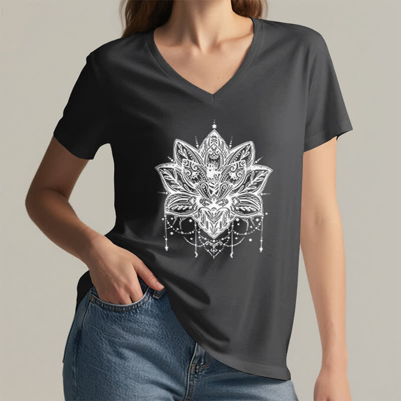 T-shirt col V imprimé Lotus Olivenorma - image 12