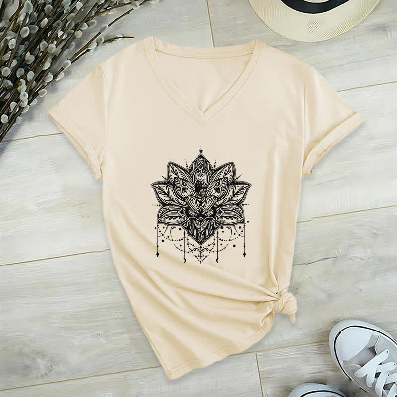 T-shirt col V imprimé Lotus Olivenorma - Kaki - 2XL - image 20
