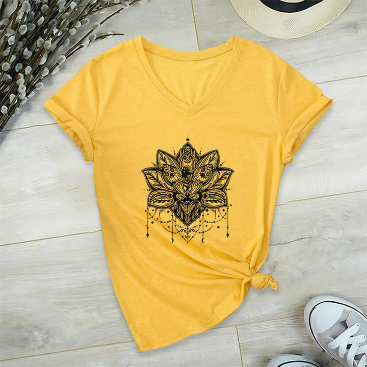T-shirt col V imprimé Lotus Olivenorma - Jaune - 2XL - image 16