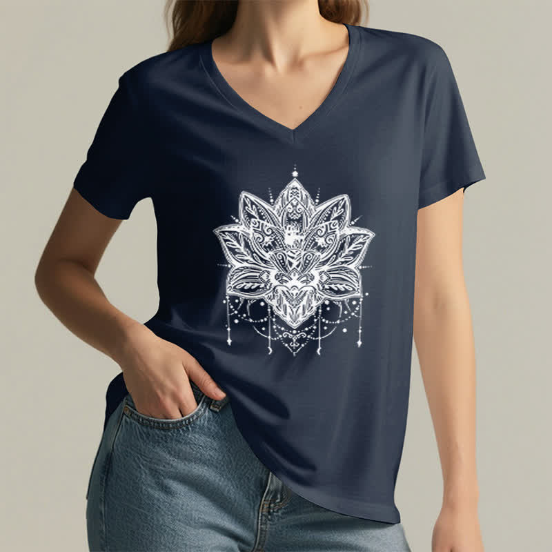 T-shirt col V imprimé Lotus Olivenorma - image 5