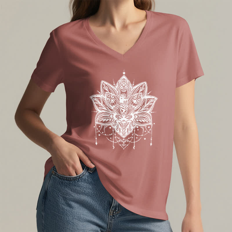 T-shirt col V imprimé Lotus Olivenorma - image 1