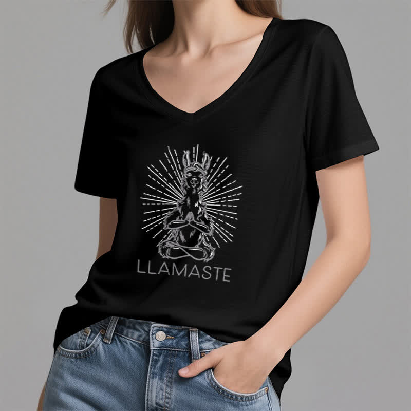 T-shirt col V humoristique Olivenorma avec inscription « Lama Namaste » - image 13