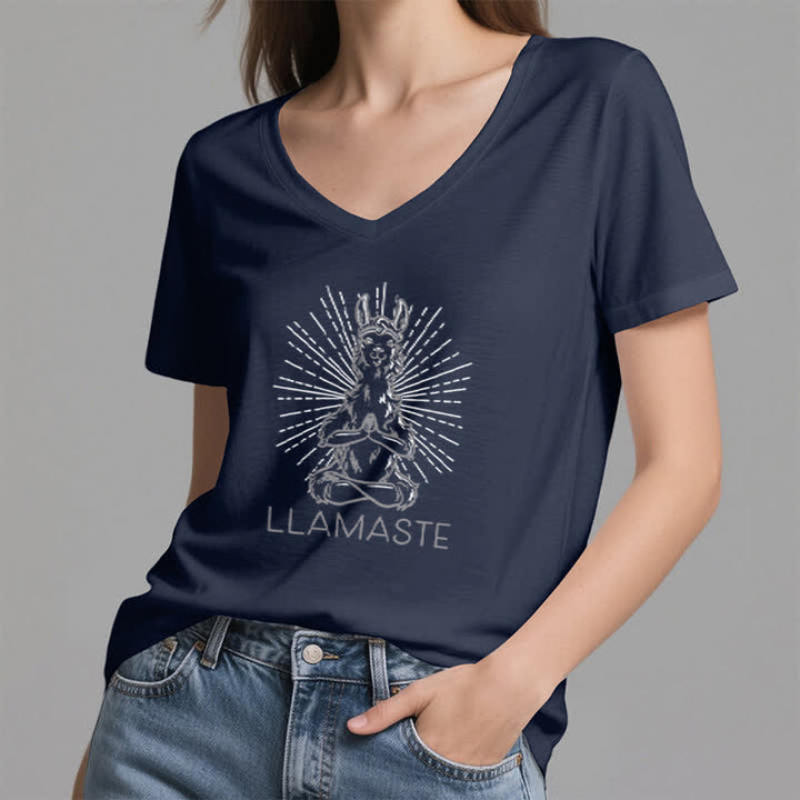 T-shirt col V humoristique Olivenorma avec inscription « Lama Namaste » - image 5