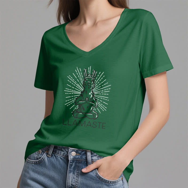 T-shirt col V humoristique Olivenorma avec inscription « Lama Namaste » - image 6