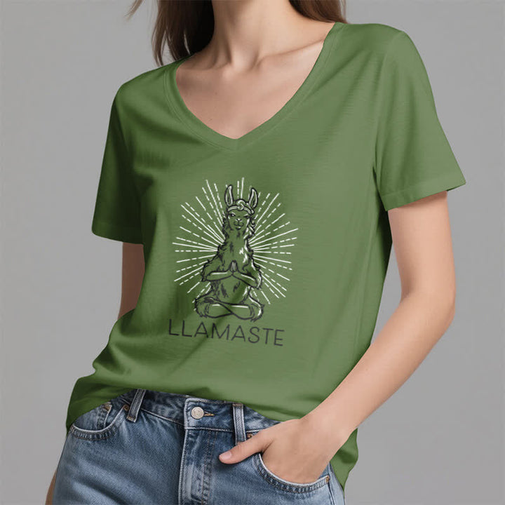 T-shirt col V humoristique Olivenorma avec inscription « Lama Namaste » - image 9
