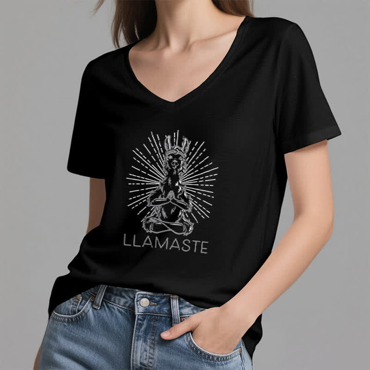 T-shirt col V humoristique Olivenorma avec inscription « Lama Namaste » - image 12