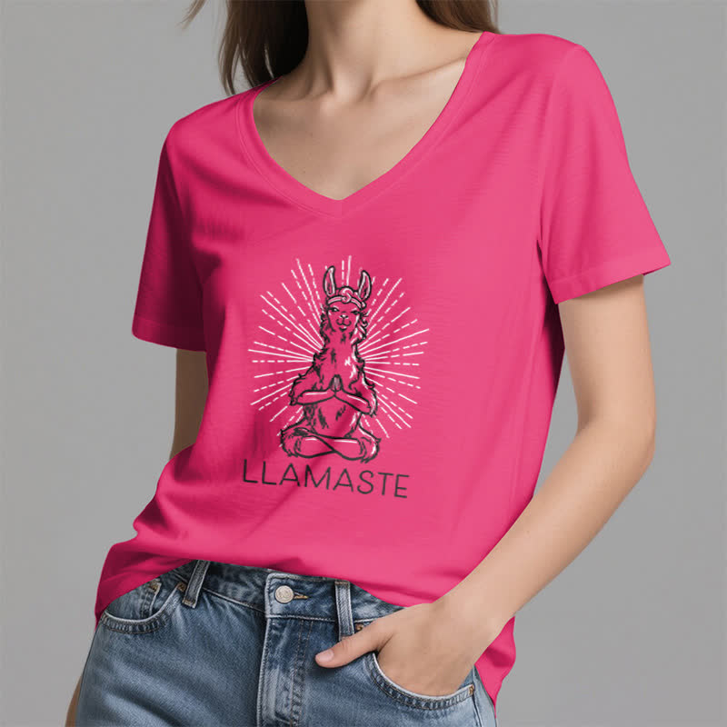 T-shirt col V humoristique Olivenorma avec inscription « Lama Namaste » - image 20