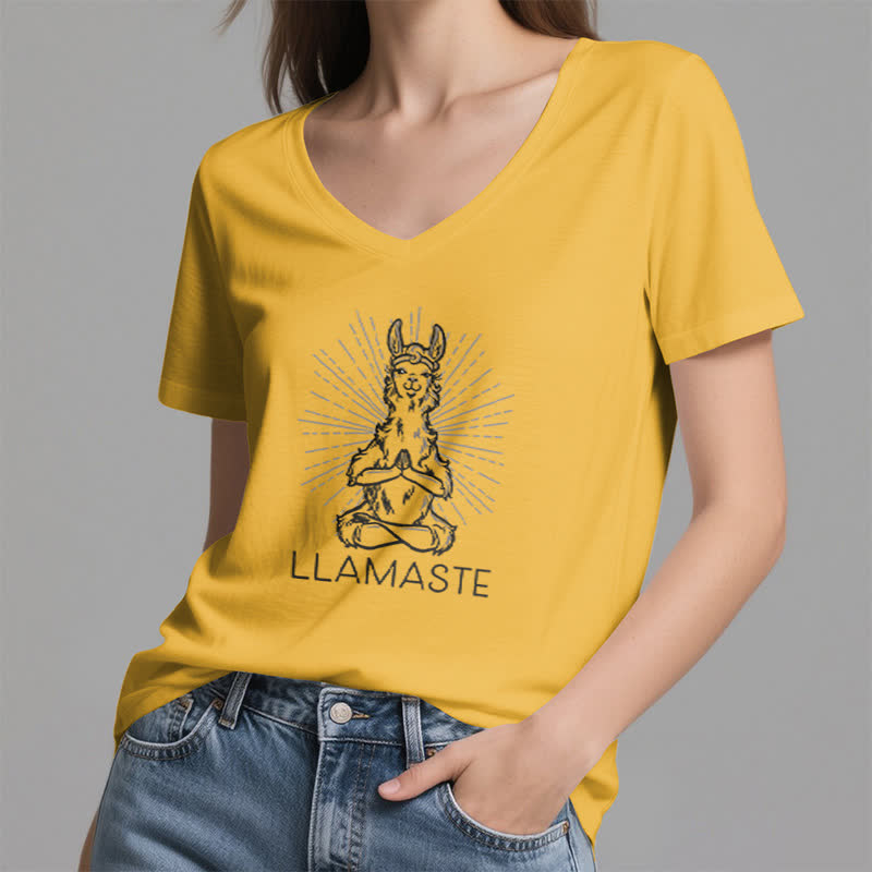 T-shirt col V humoristique Olivenorma avec inscription « Lama Namaste » - image 17