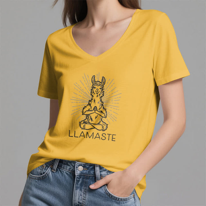 T-shirt col V humoristique Olivenorma avec inscription « Lama Namaste » - image 17