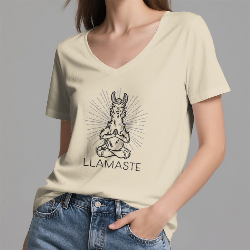 T-shirt col V humoristique Olivenorma avec inscription « Lama Namaste » - image 23