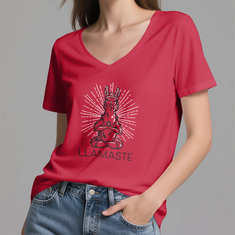 T-shirt col V humoristique Olivenorma avec inscription « Lama Namaste » - image 15