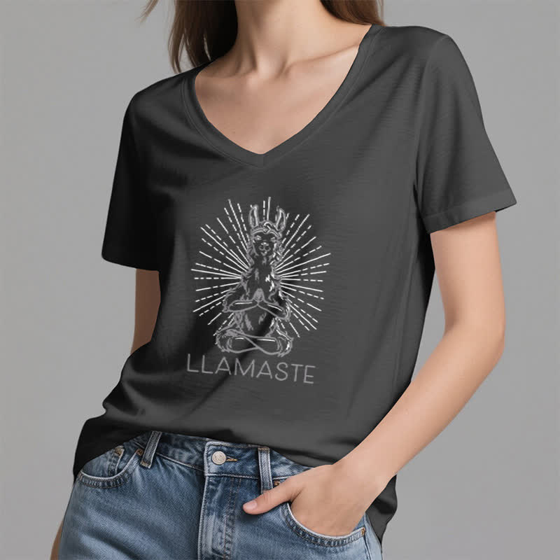 T-shirt col V humoristique Olivenorma avec inscription « Lama Namaste » - image 10