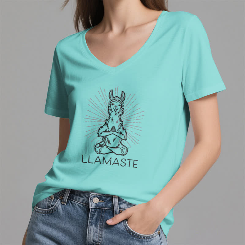 T-shirt col V humoristique Olivenorma avec inscription « Lama Namaste » - image 24