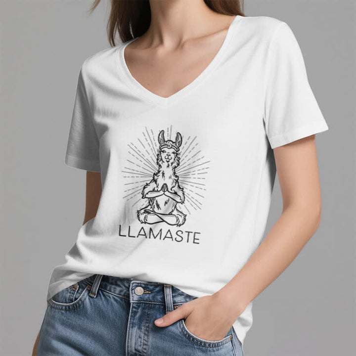 T-shirt col V humoristique Olivenorma avec inscription « Lama Namaste » - image 2