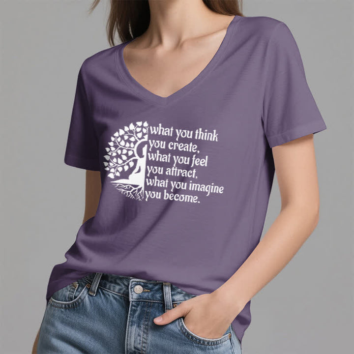 T-shirt col V Olivenorma « Ce que vous pensez créer » - image 25
