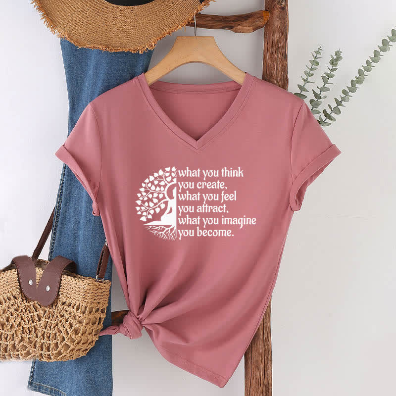 T-shirt col V Olivenorma « Ce que vous pensez créer » - Rose - 2XL - image 16