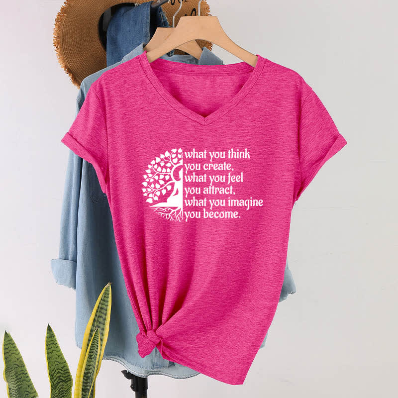 T-shirt col V Olivenorma « Ce que vous pensez créer » - Rose Rouge - 2XL - image 18