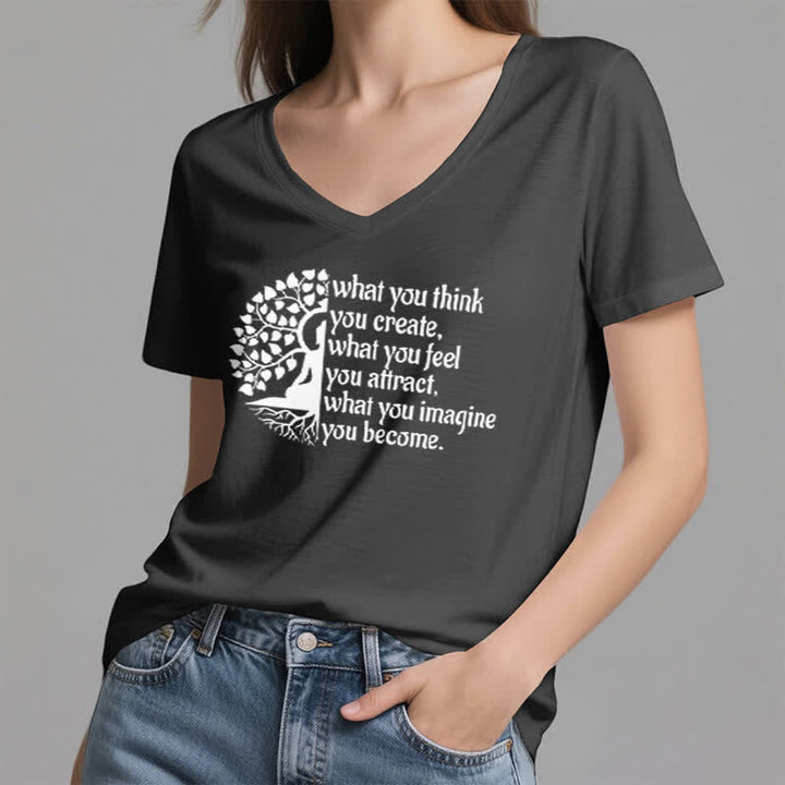 T-shirt col V Olivenorma « Ce que vous pensez créer » - image 9