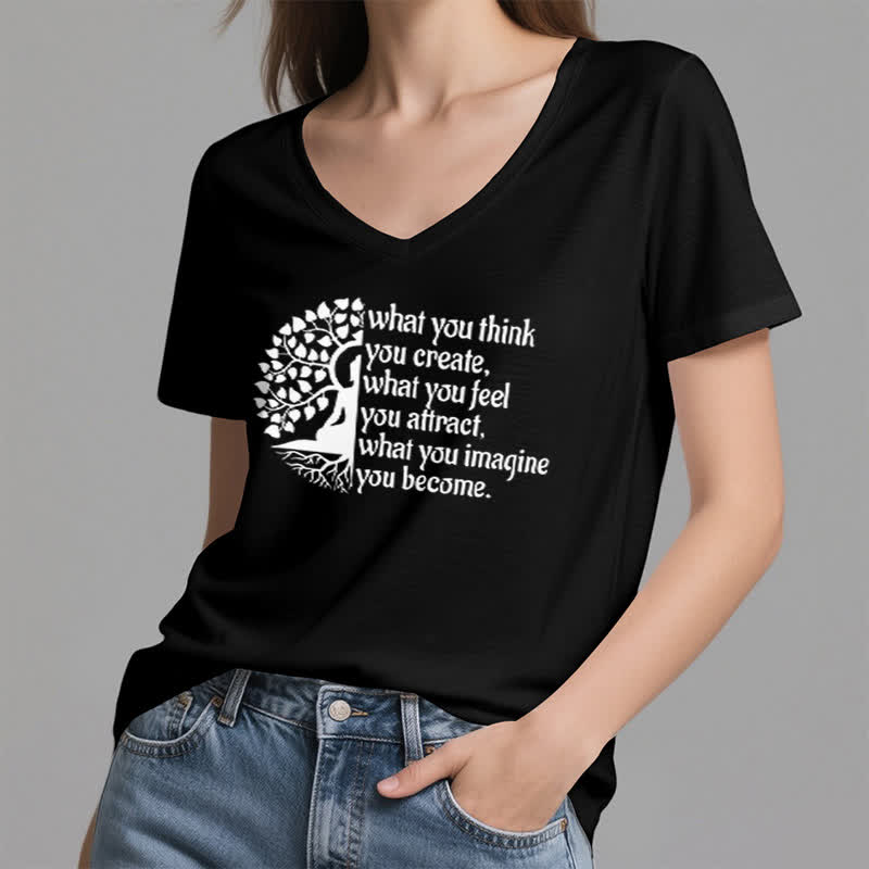 T-shirt col V Olivenorma « Ce que vous pensez créer » - image 12
