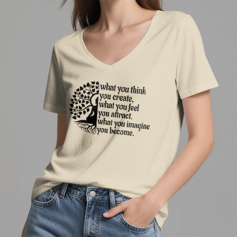 T-shirt col V Olivenorma « Ce que vous pensez créer » - image 22