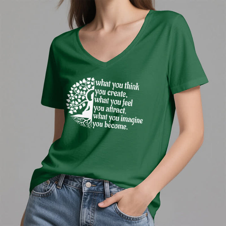 T-shirt col V Olivenorma « Ce que vous pensez créer » - image 5