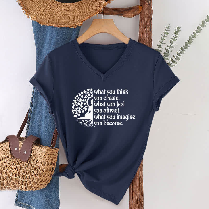 T-shirt col V Olivenorma « Ce que vous pensez créer » - Bleu marine - 2XL - image 2