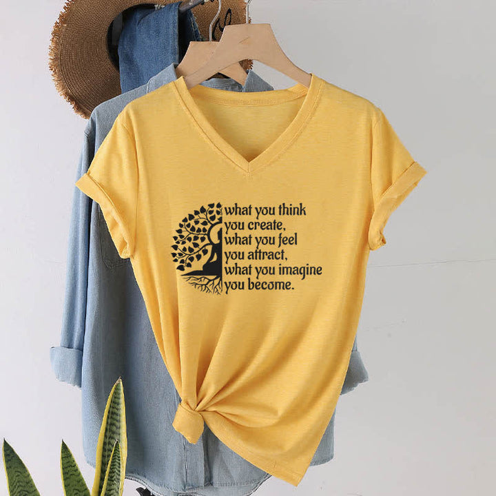 T-shirt col V Olivenorma « Ce que vous pensez créer » - Jaune - 2XL - image 14
