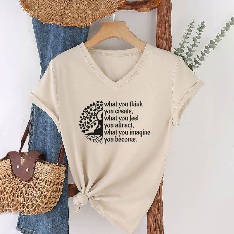 T-shirt col V Olivenorma « Ce que vous pensez créer » - Kaki - 2XL - image 20