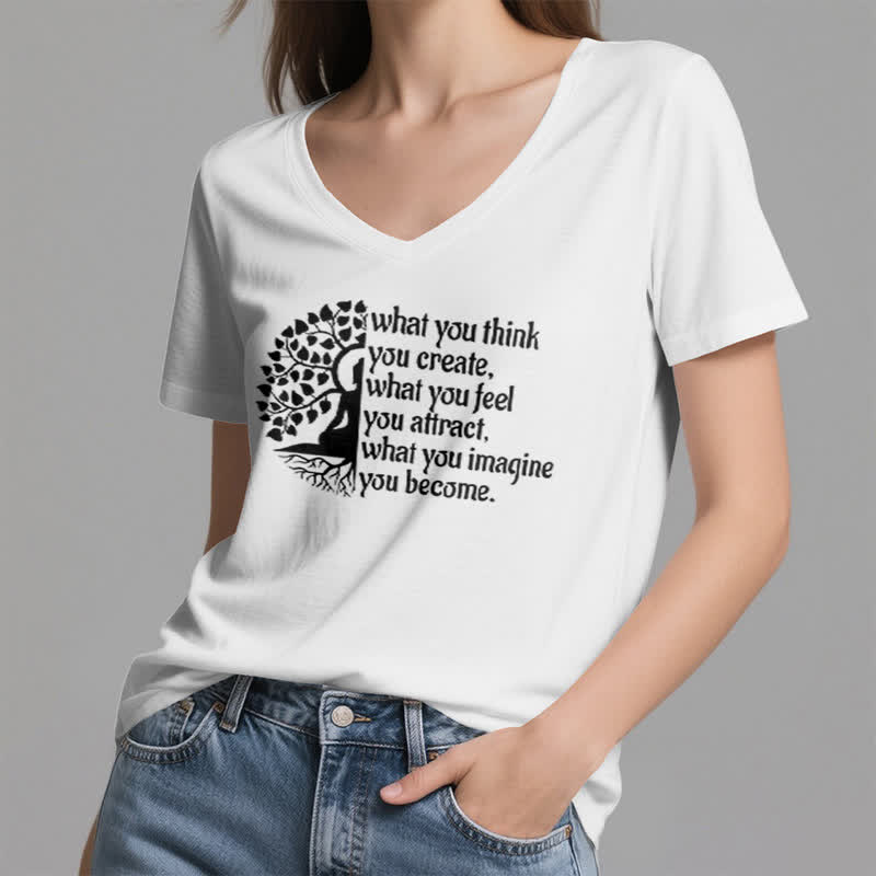 T-shirt col V Olivenorma « Ce que vous pensez créer » - image 2
