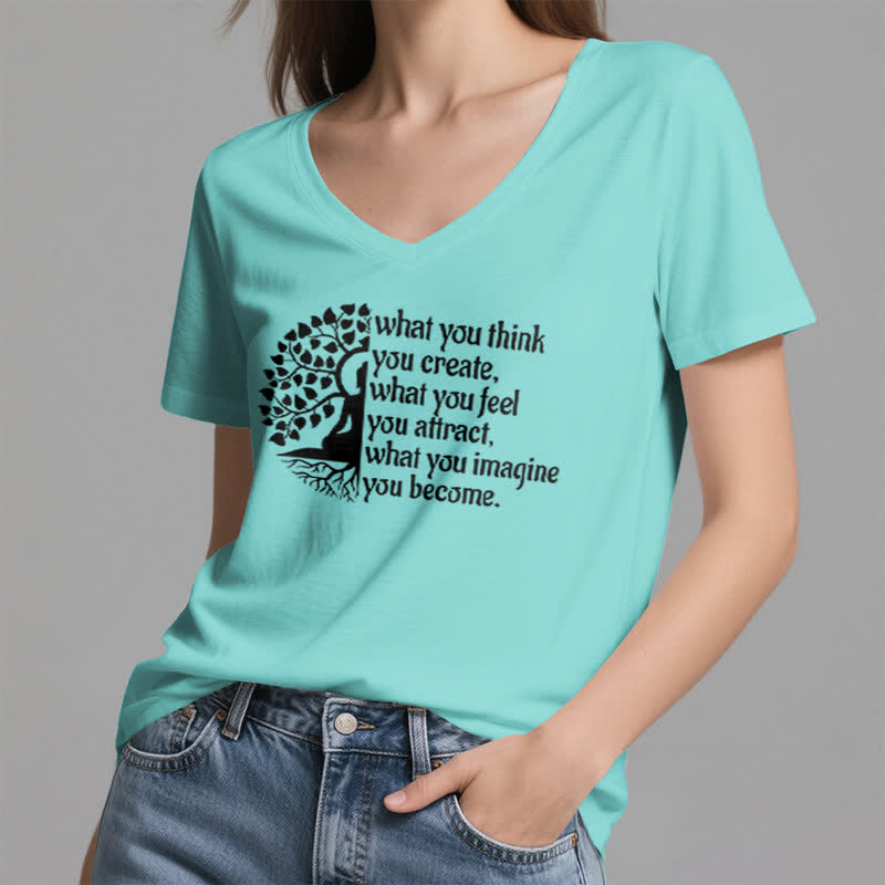 T-shirt col V Olivenorma « Ce que vous pensez créer » - image 24