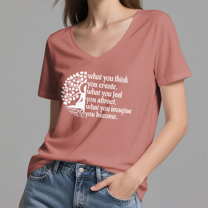 T-shirt col V Olivenorma « Ce que vous pensez créer » - image 17