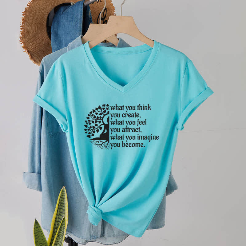 T-shirt col V Olivenorma « Ce que vous pensez créer » - Lac Bleu - 2XL - image 23