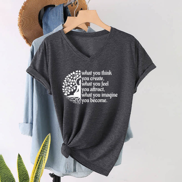 T-shirt col V Olivenorma « Ce que vous pensez créer » - Gris - 2XL - image 8
