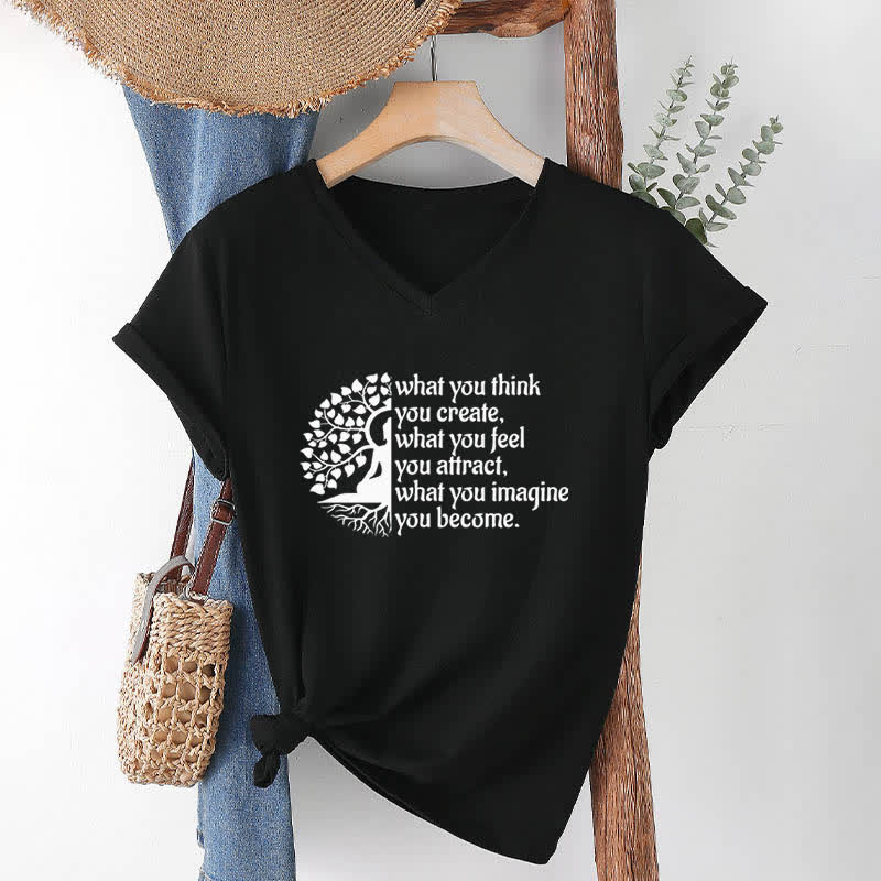 T-shirt col V Olivenorma « Ce que vous pensez créer » - Noir - 2XL - image 11