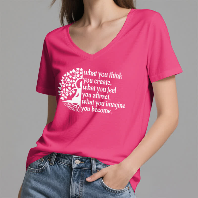 T-shirt col V Olivenorma « Ce que vous pensez créer » - image 20