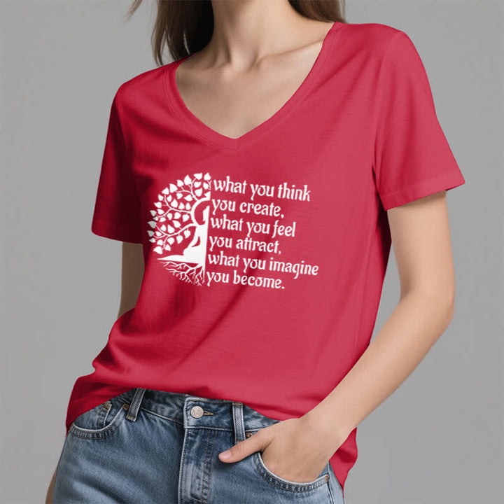 T-shirt col V Olivenorma « Ce que vous pensez créer » - image 14