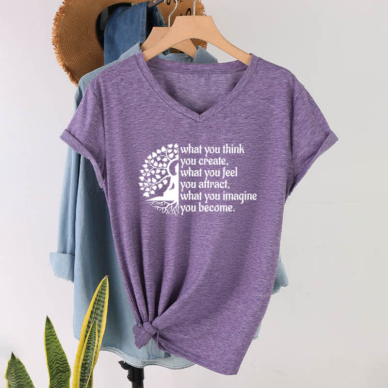 T-shirt col V Olivenorma « Ce que vous pensez créer » - Violet - 2XL - image 25