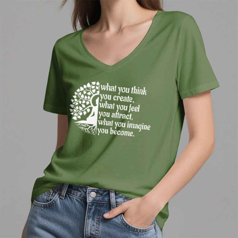 T-shirt col V Olivenorma « Ce que vous pensez créer » - image 7