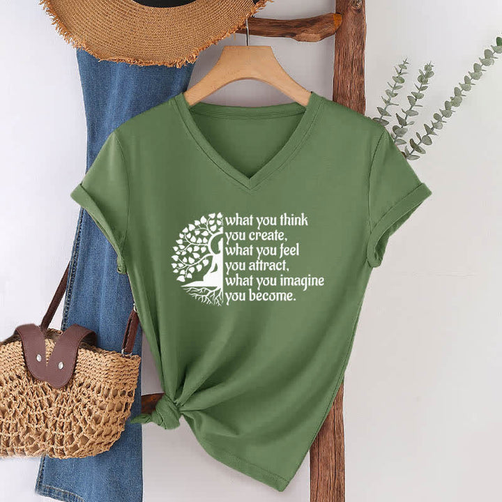 T-shirt col V Olivenorma « Ce que vous pensez créer » - Vert olive - 2XL - image 6