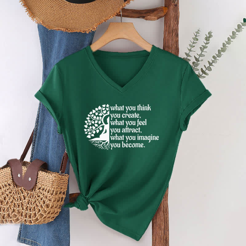 T-shirt col V Olivenorma « Ce que vous pensez créer » - Vert foncé - 2XL - image 4