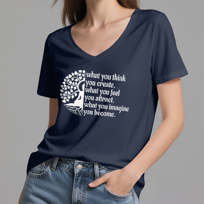 T-shirt col V Olivenorma « Ce que vous pensez créer » - image 4