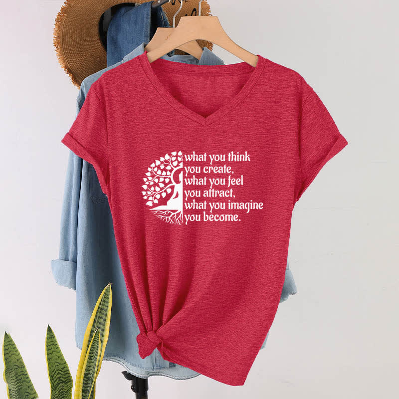 T-shirt col V Olivenorma « Ce que vous pensez créer » - Rouge - 2XL - image 13