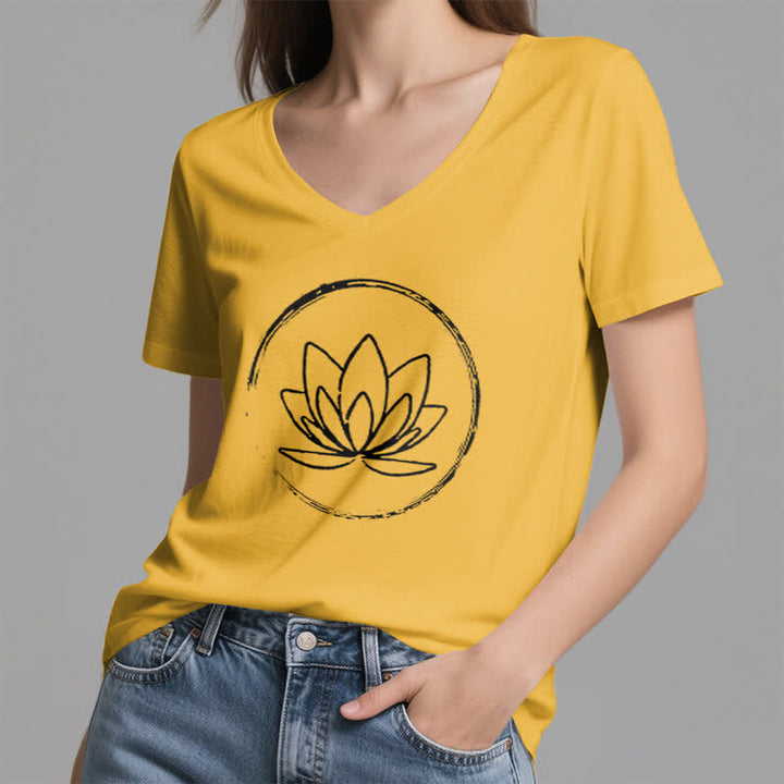 T-shirt ample à col en V motif fleur de lotus style bohème Olivenorma - image 18